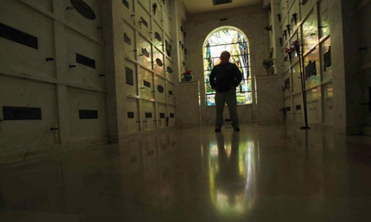 Grave Hunter: "L.A.'s Graveside Companion" author Steve Goldstein inside Hollywood Forever Cathedral Mausoleum, where Rudolph Valentino is interred. The crypt was "meant to be temporary," he says.