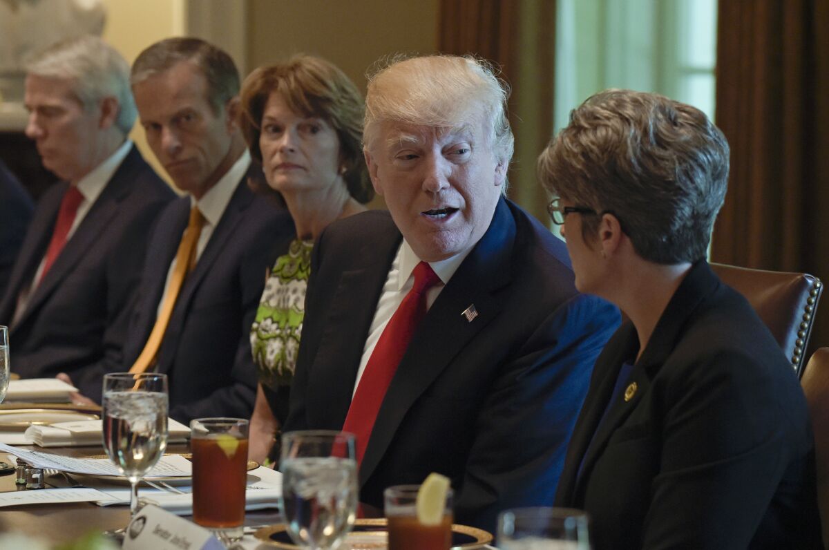 President Trump hosts Republican senators for lunch at the White House to discuss repealing the Affordable Care Act.