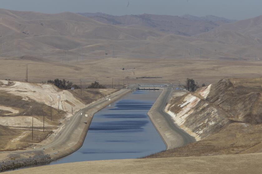 FILE - Water flowing south in the California Aqueduct is seen near Gustine, Calif., Thursday, Oct. 8, 2009. A former California water official has pleaded guilty to conspiring to steal water in a deal with federal prosecutors in the state's crop-rich Central Valley. The Los Angeles Times reports Tuesday, May 28, 2024, that 78-year-old Dennis Falaschi entered the plea in federal court in Fresno. (AP Photo/Rich Pedroncelli,File)