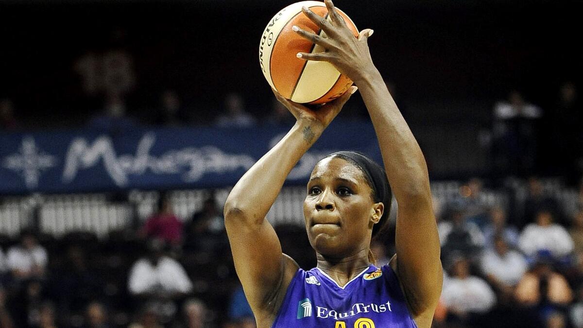 Sparks center Jantel Lavender. shown during a game on June 26, had 22 points against the Stars on Sunday.