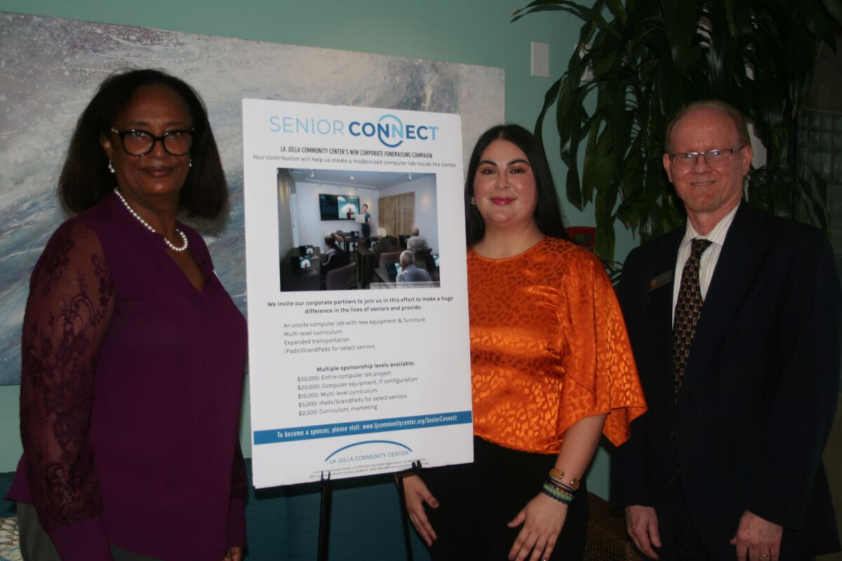 Kedest Berhanu of Pacific Western Bank, Nancy Walters of the La Jolla Community Center and Jeff Lenhoff of OneWest Bank