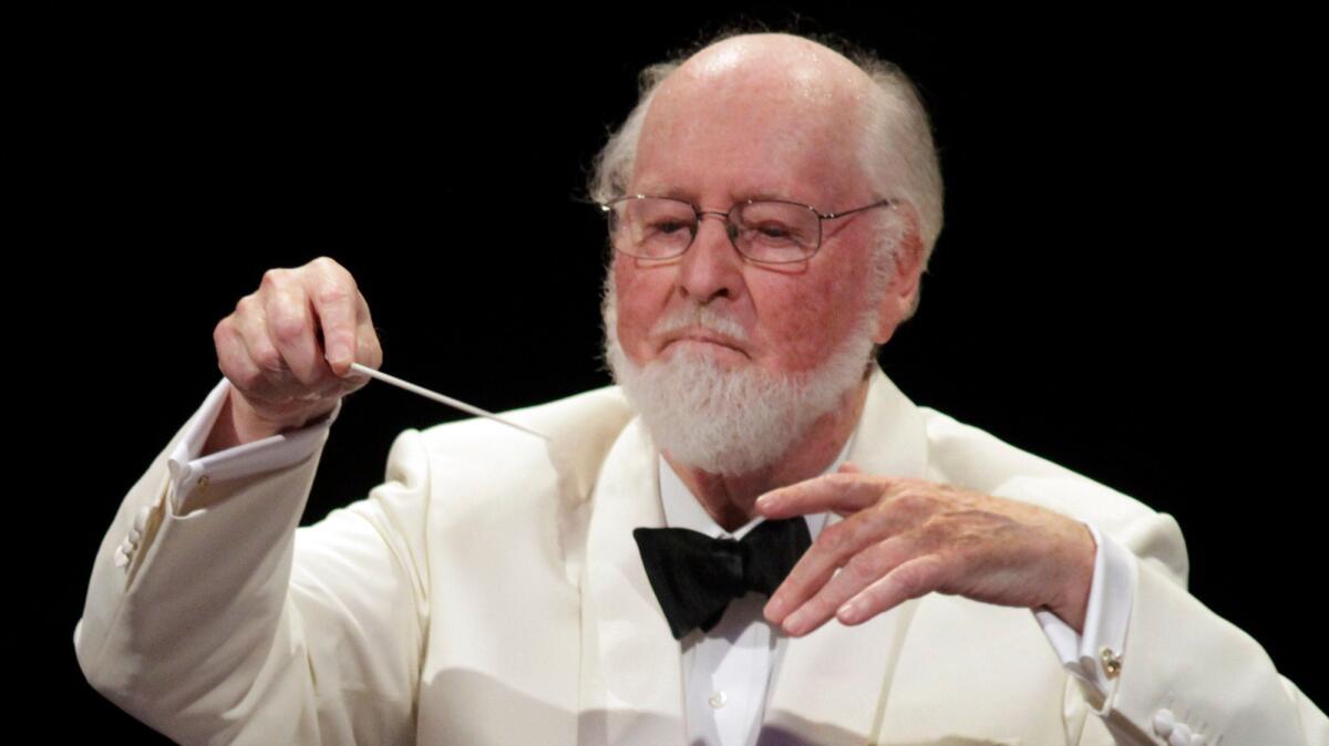 John Williams conducting the LA Phil in a tribute to director Blake Edwards and composer Henry Mancini at the Hollywood Bowl on Aug. 30, 2013.