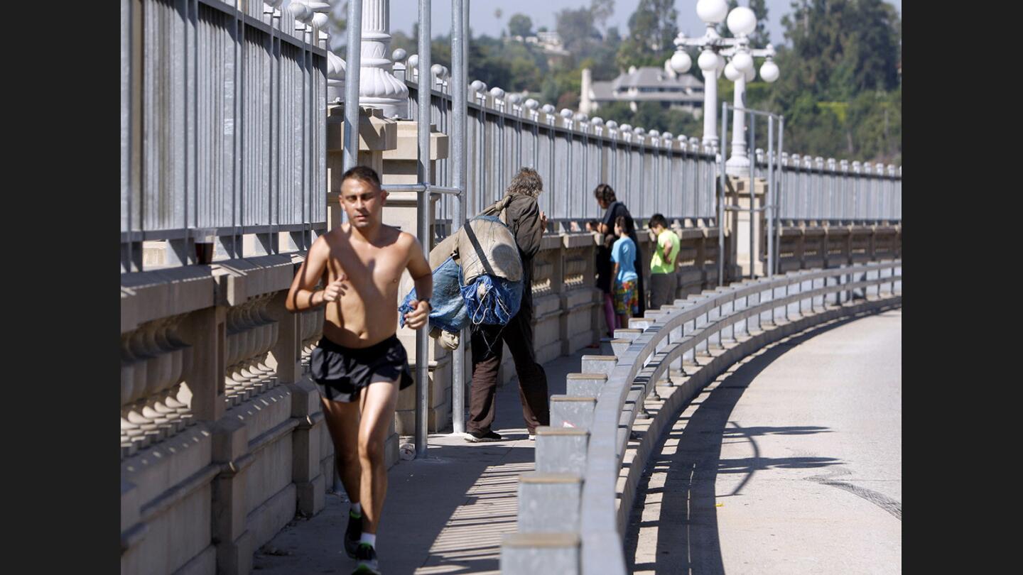 Photo Gallery: Colorado Street Bridge in Pasadena gets protective mesh fencing around 20 alcoves to prevent easy access to jump
