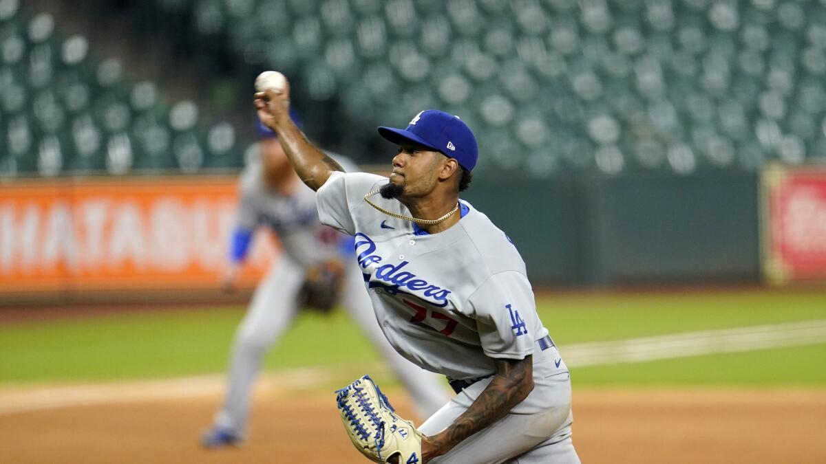 Dodgers pitcher Dennis Santana pitches against the Houston Astros.
