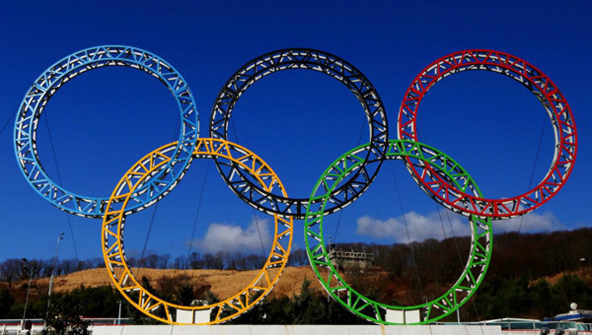 A display of the Olympic rings outside Sochi International Airport in Alder, Russia.