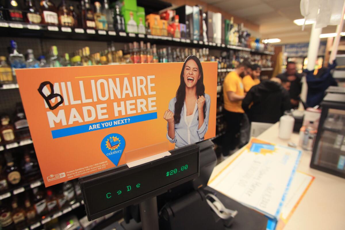 A lottery sign inside a store