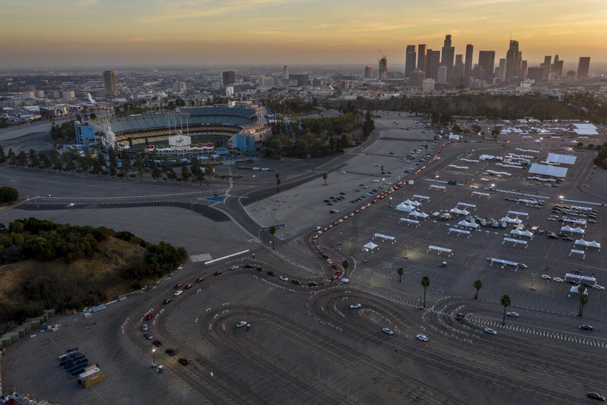 Dodger Stadium and its parking lot.