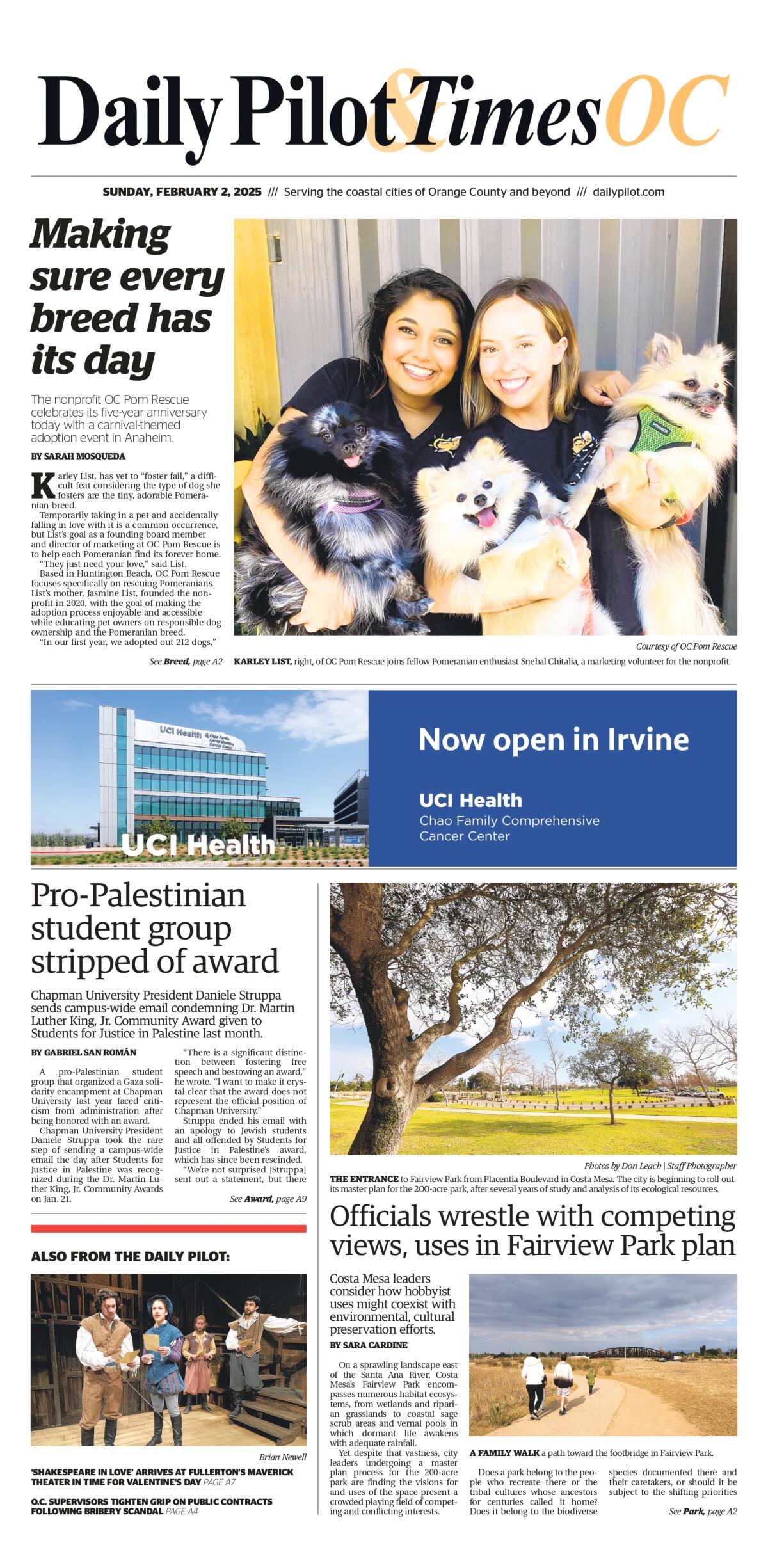 Front page of the Daily Pilot & TimesOC e-newspaper for Sunday, Feb. 2, 2025.