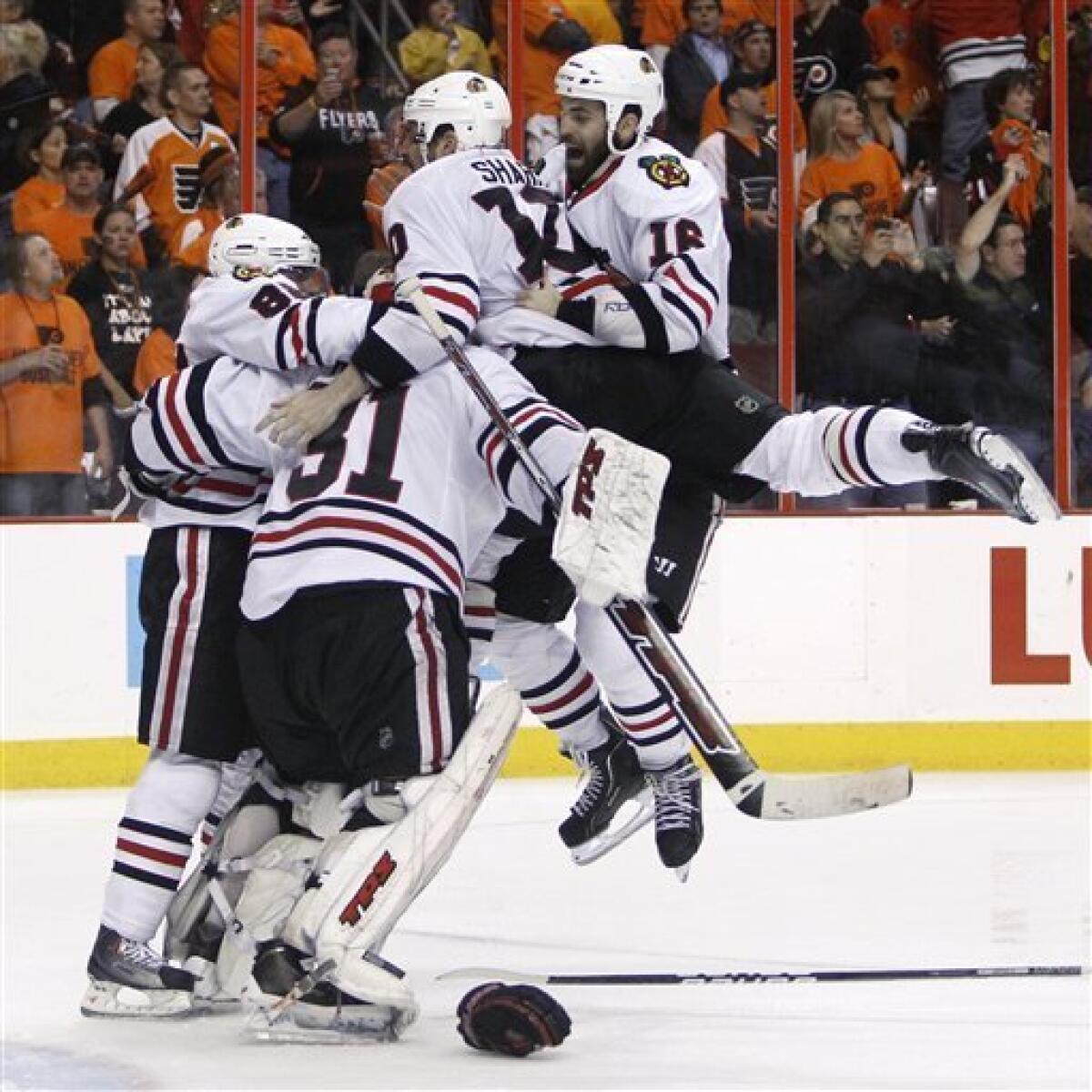 Chicago Blackhawks right wing Marian Hossa celebrates in the locker room  after the Blackhawks won the Stanley Cup defeating the Philadelphia Flyers  4-3 during game six of the 2010 Stanley Cup Final