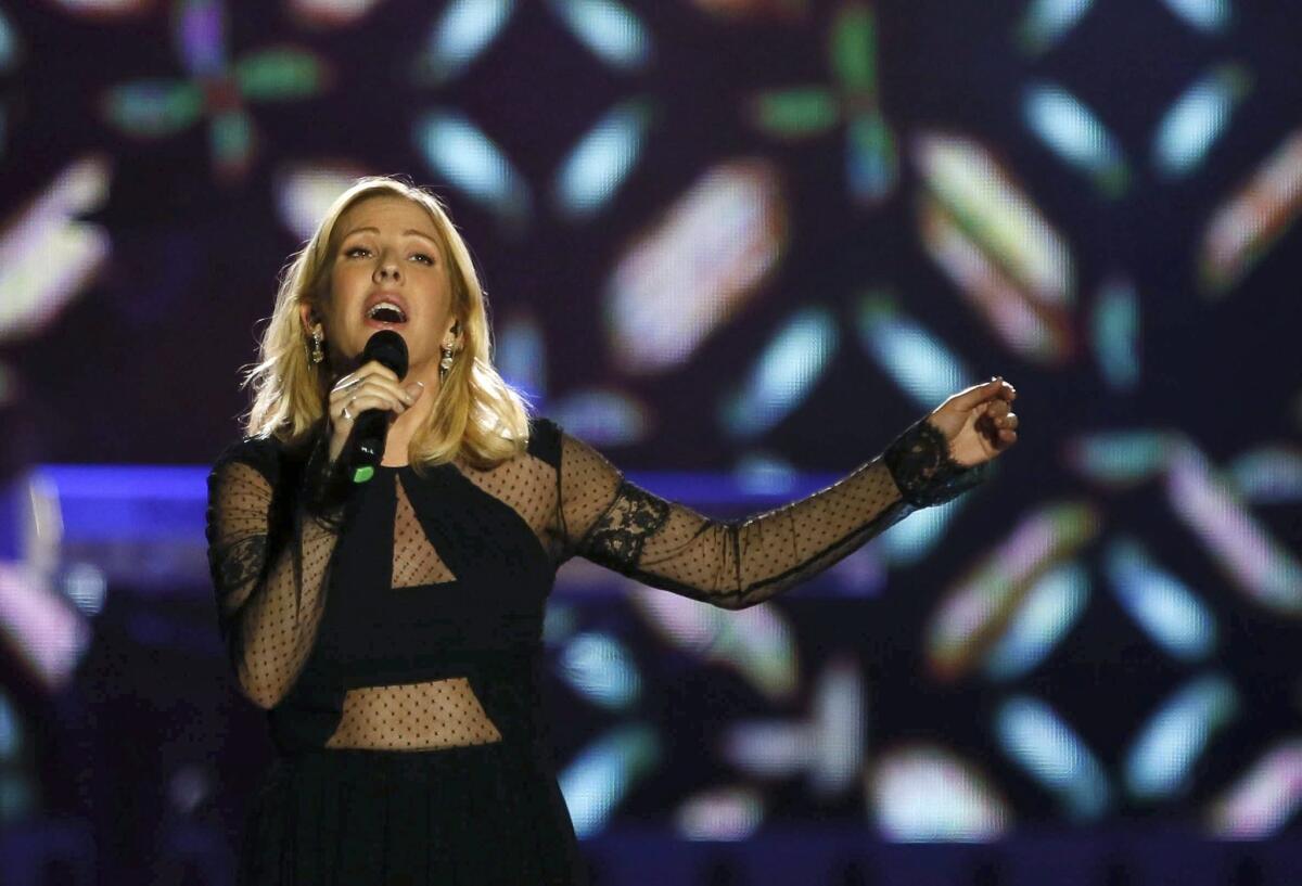 British singer Ellie Goulding performs on stage during the 40 Principales Gala Awards held at Palacio de los Deportes pavilion, in Madrid on Dec. 11 2015.