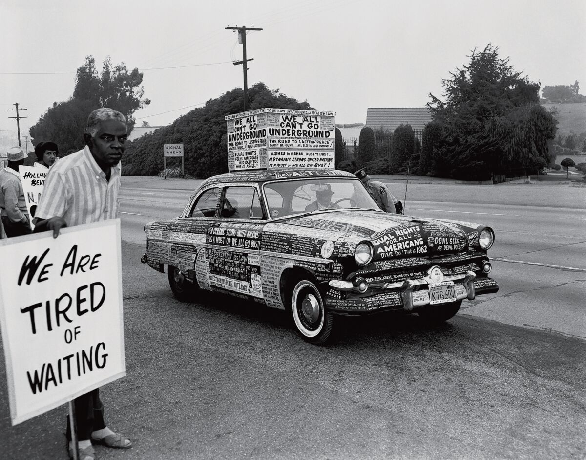 ‘Protest Car,’ Los Angeles,1962; photograph by Harry Adams is part of the San Diego Museum of Art exhibit, ‘Black Life: Images of Resistance and Resilience in Southern California.’