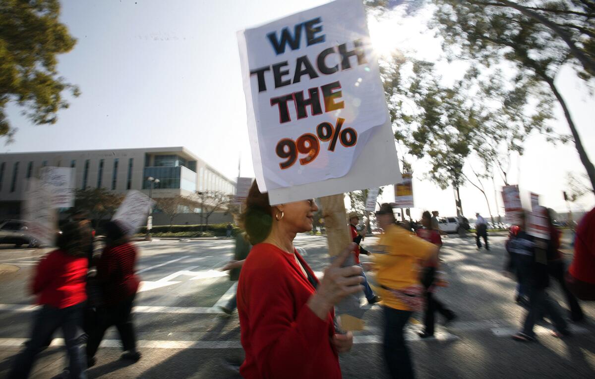 Cal State faculty protest at Cal State Dominguez Hills in 2011 over salary and benefits.