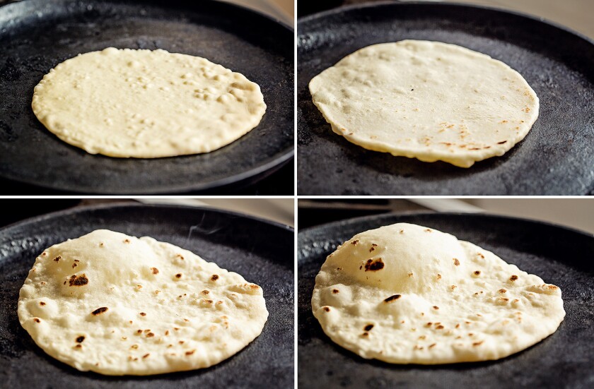 The secret to soft, pliable tortillas is cooking them quickly on a very hot griddle. 