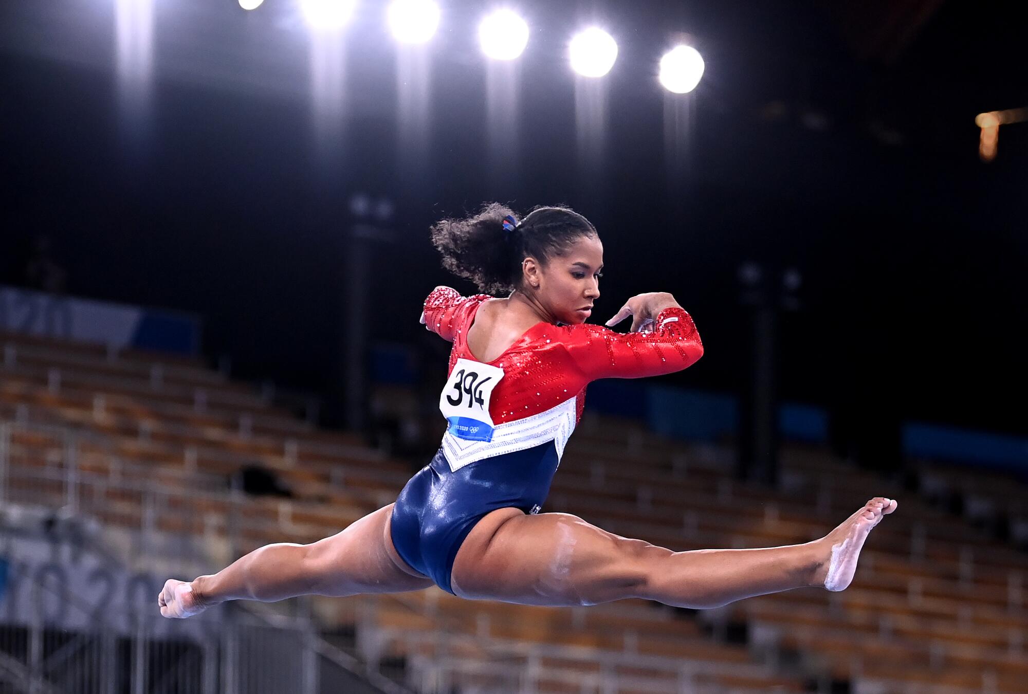 American Jordan Chiles competes on the beam during the Tokyo Olympics