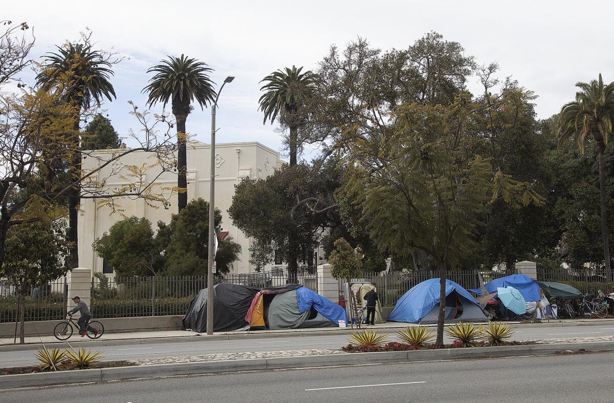 A homeless encampment near the VA grounds
