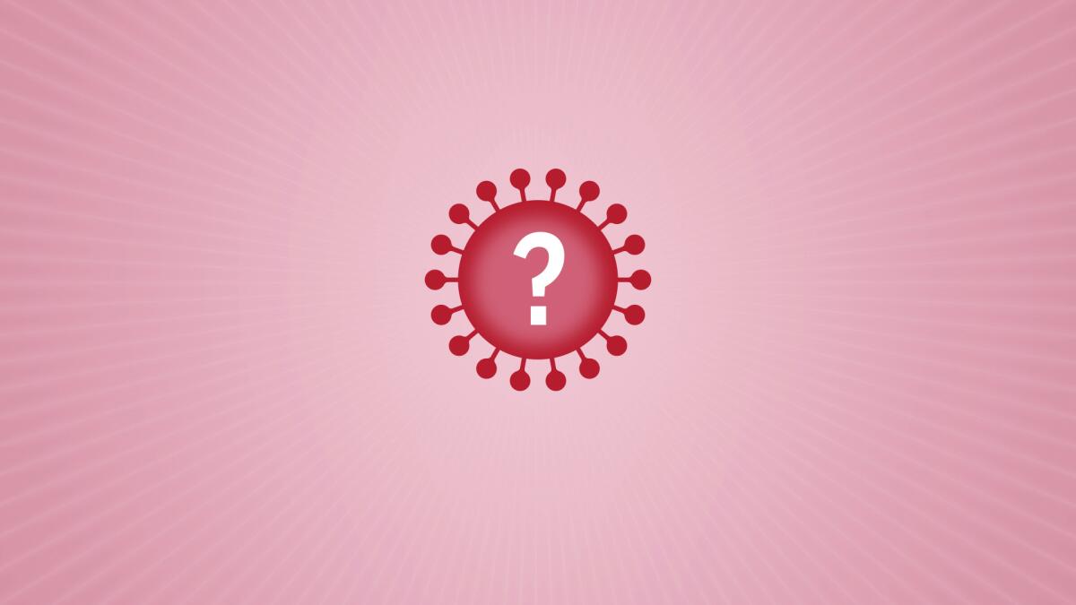 An illustration of a coronavirus with a question mark inside
