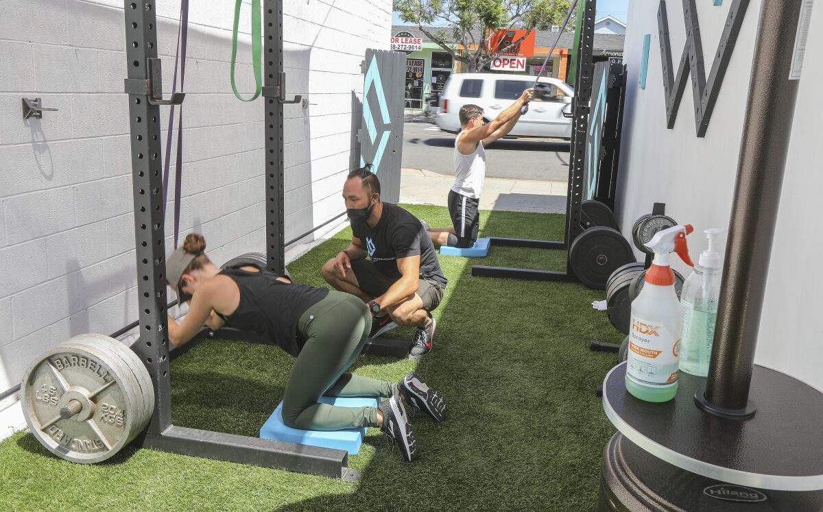 Outside workouts at The Movement Warehouse gym in Pacific Beach.