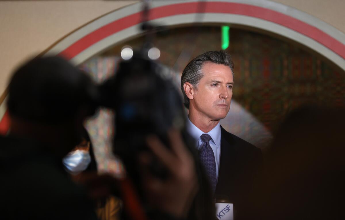 Gov. Gavin Newsom, seen in San Francisco on March 19, will face a recall election before the end of the year. 