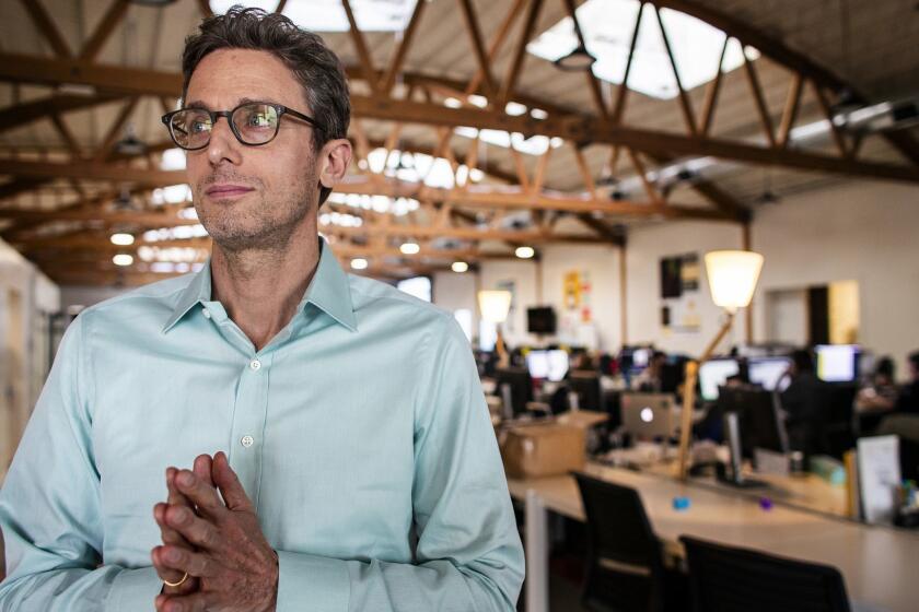 LOS ANGELES, CA - APRIL 25, 2019: BuzzFeed CEO Jonah Peretti had to layoff employees earlier this year as the company aimed to tighten expenses and increase revenue on April 25, 2019 in Los Angeles, California. The staff is in the midst of organizing a union.(Gina Ferazzi/Los AngelesTimes)