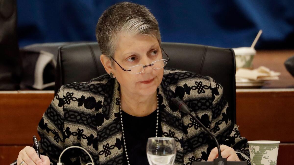 University of California President Janet Napolitano attends a University of California Board of Regents meeting in San Francisco on Jan. 25.