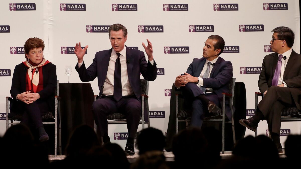 Democratic candidates for governor of California speak at a NARAL Pro-Choice event in San Francisco on Jan. 30