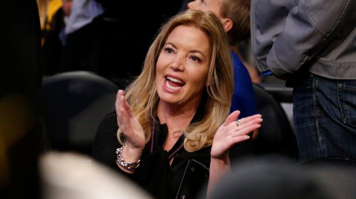 Lakers President Jeanie Buss attends the NBA basketball game between the Lakers and the 76ers on March 12 at Staples Center.