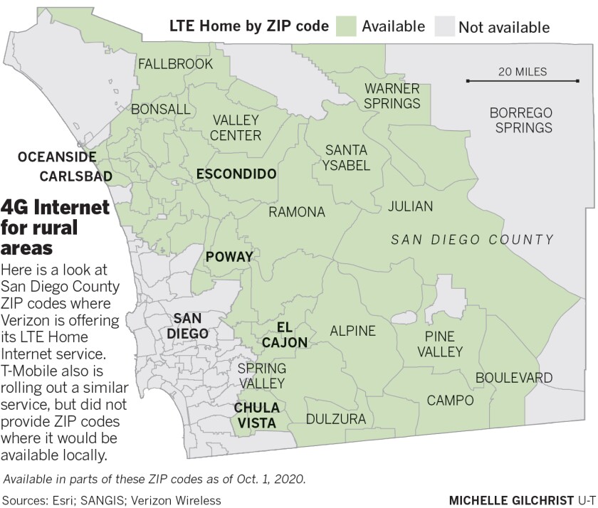 Verizon T Mobile Launch Home Internet Services Powered By 4g Lte Networks In Rural San Diego County The San Diego Union Tribune T Mobile Home Internet Map