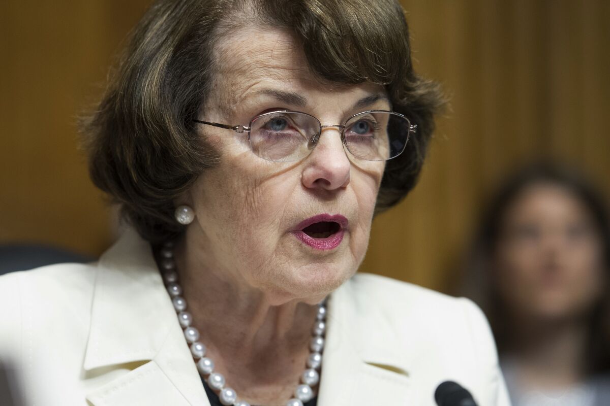 Dianne Feinstein is shown speaking on Capitol Hill in May 2017.