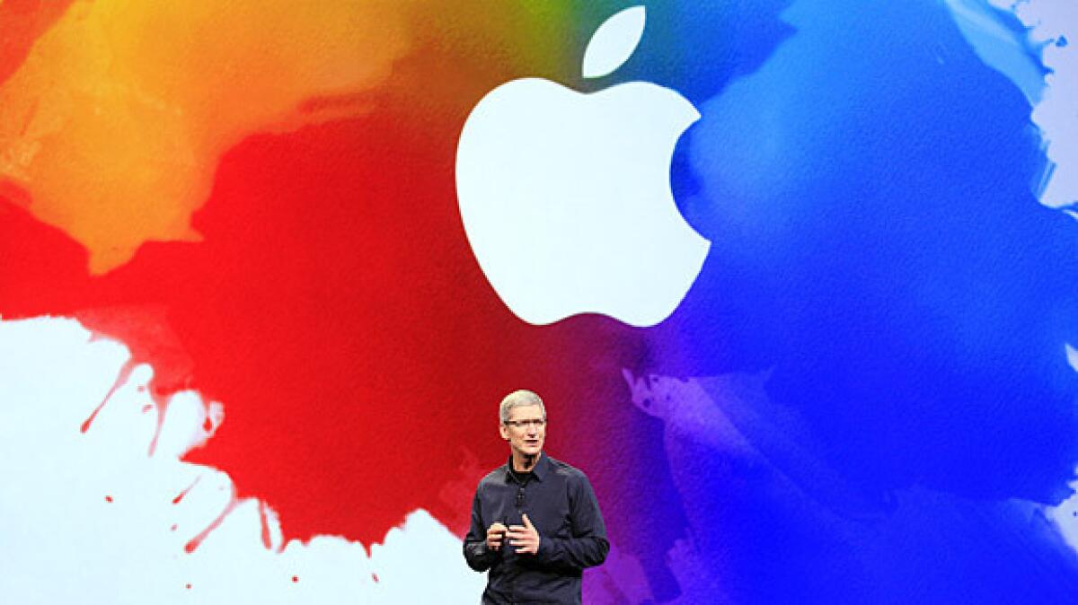 Apple Chief Executive Tim Cook speaks during the company's iPad event in San Francisco on March 7.
