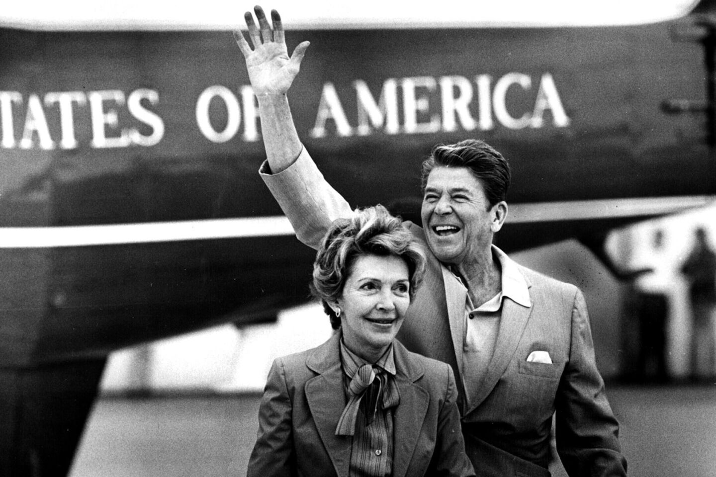 The Reagans prepare to return to Washington from Point Mugu Naval Air Station after a Memorial Day vacation in California in 1981.