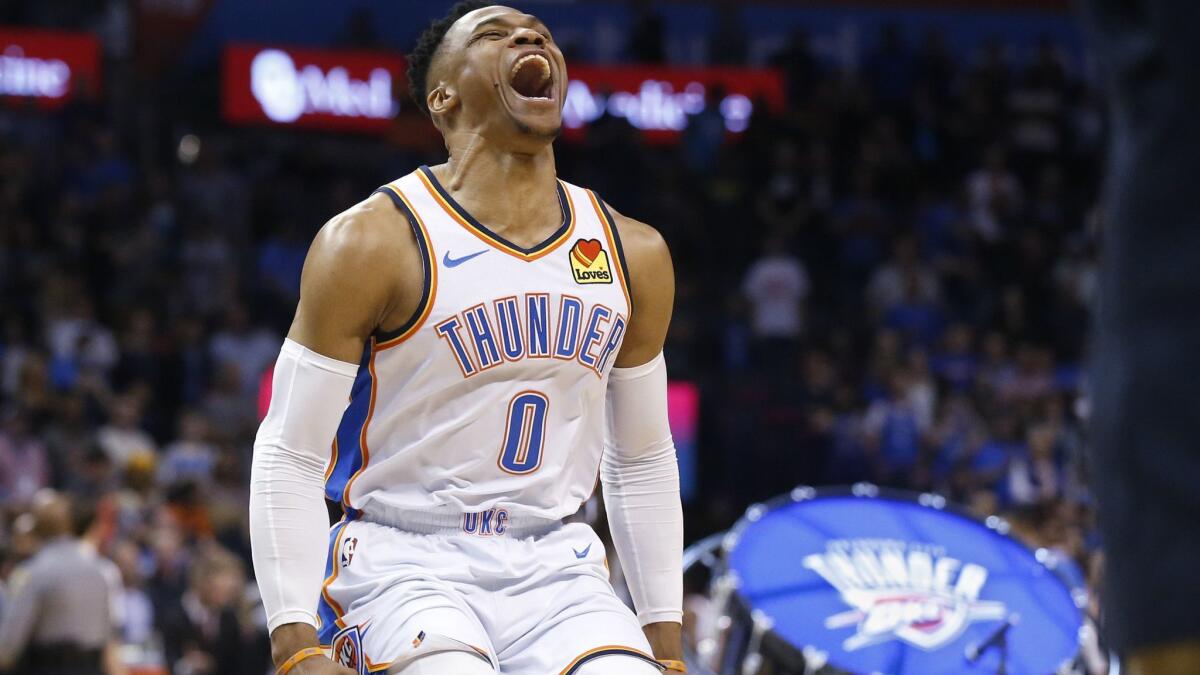 Thunder guard Russell Westbrook joined Wilt Chamberlain in NBA history by having at least 20 points, 20 rebounds and 20 assists in a game.