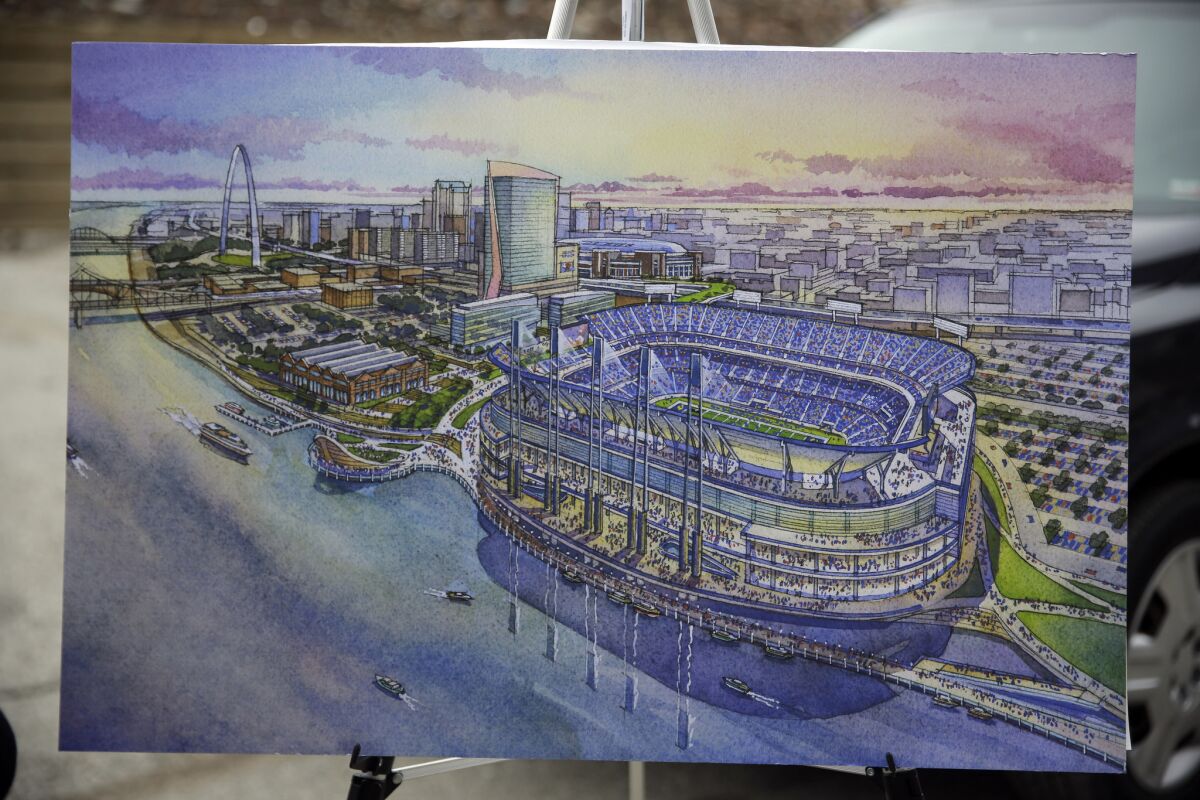 An artist's rendering of a proposed NFL stadium that could be built for the Rams in an area north of downtown St. Louis.