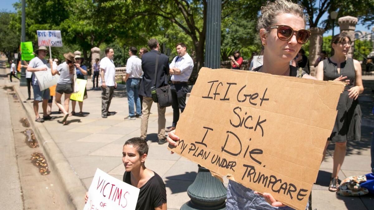 Sophia Donnelly joins a protest in Austin, Texas, on May 5 against a GOP bill passed by the House the day before to repeal and replace the Affordable Care Act.