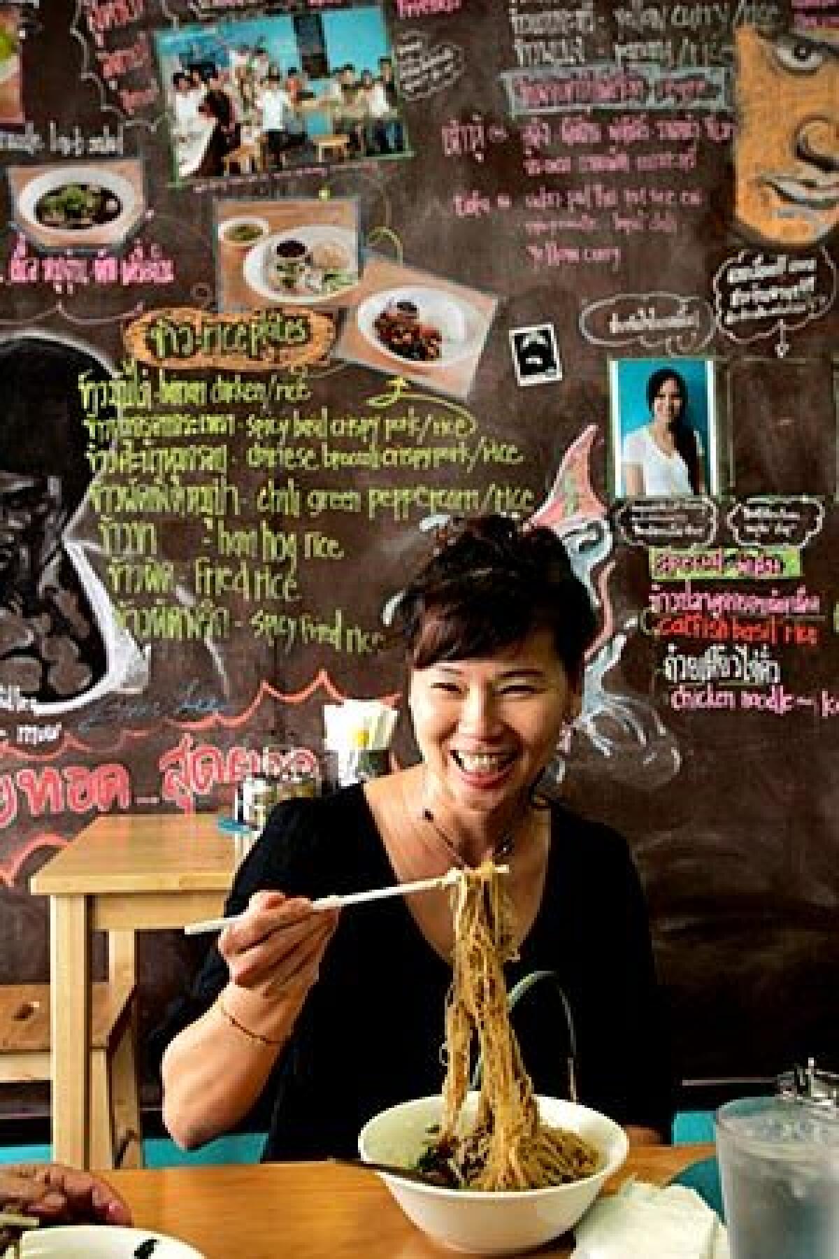 Judy Soohoo of Arcadia eats the namesake beef noodles at Silver Lake's Wat Dong Moon Lek.