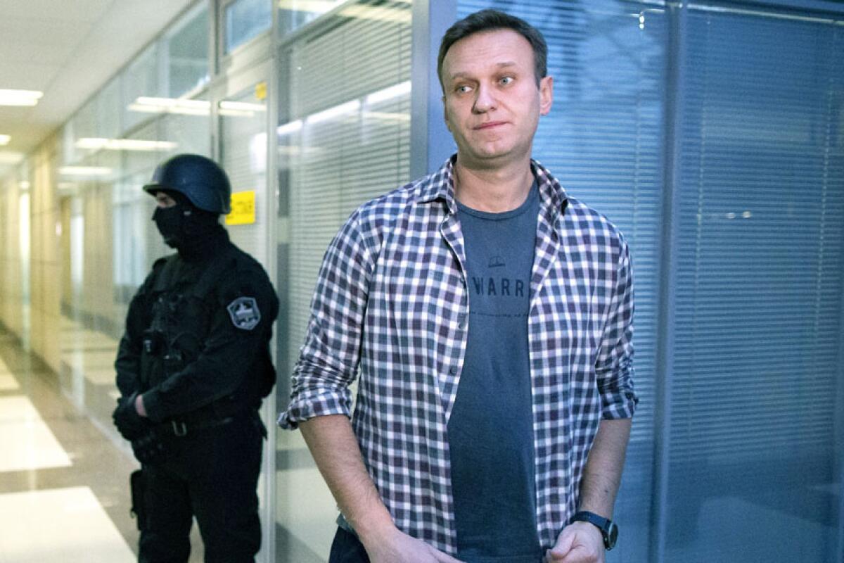 Alexei Navalny fields media questions in Moscow in December 2019.