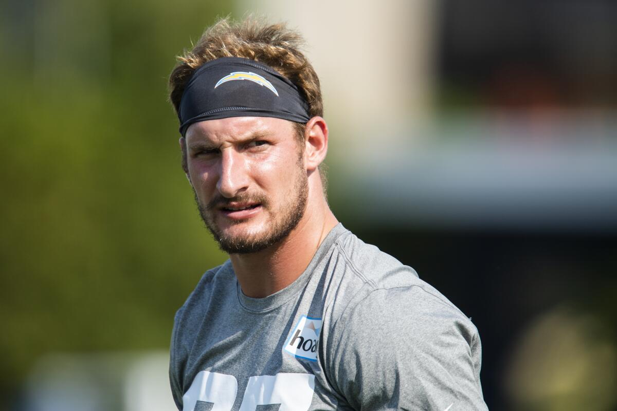 Chargers defensive end Joey Bosa looks on during minicamp on Wednesday.