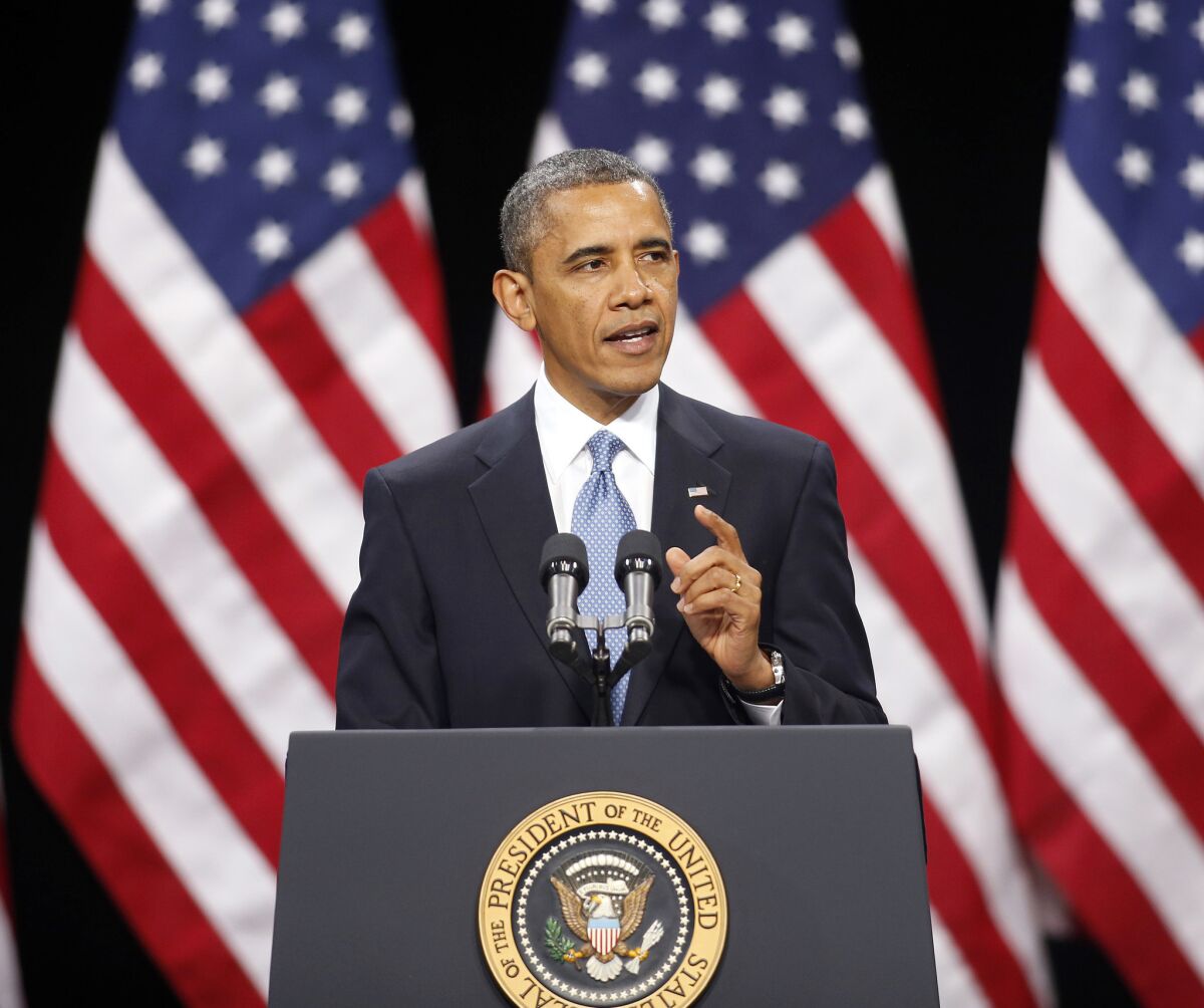 President Obama gestures as he speaks in Las Vegas.
