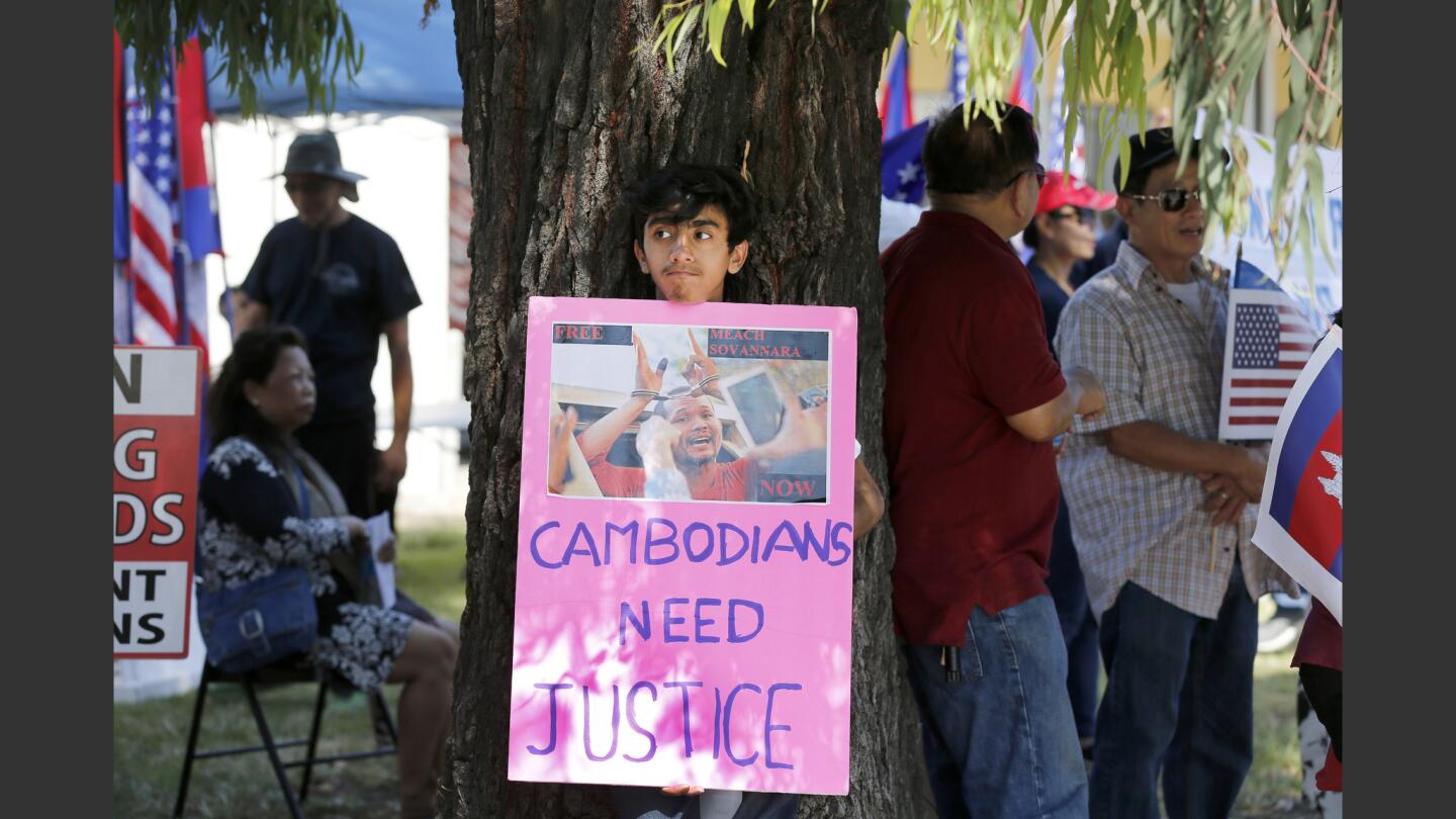 Cambodia Americans protest in Long Beach