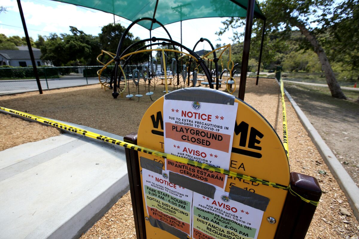 The closed Crescenta Valley Park Playground in La Crescenta on March 27.