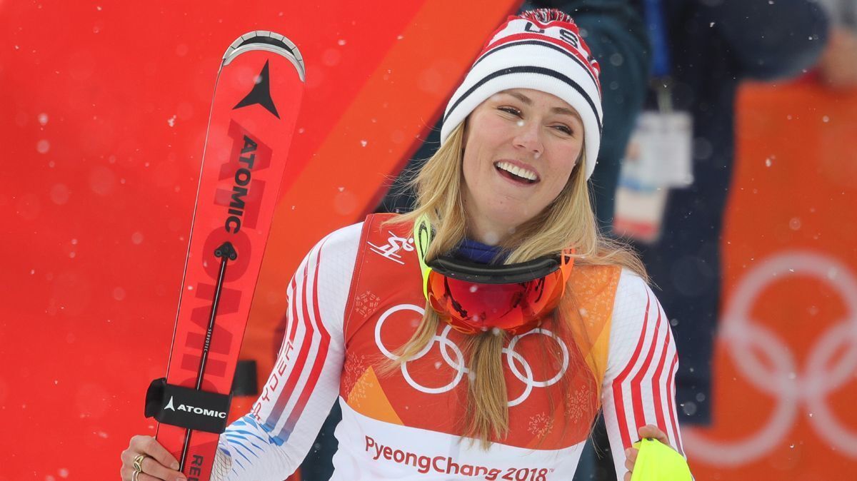 Silver medalist Mikaela Shiffrin celebrates on the podium during the Ladies' Alpine Combined at the PyeongChang 2018 Winter Olympic Games on Thursday.