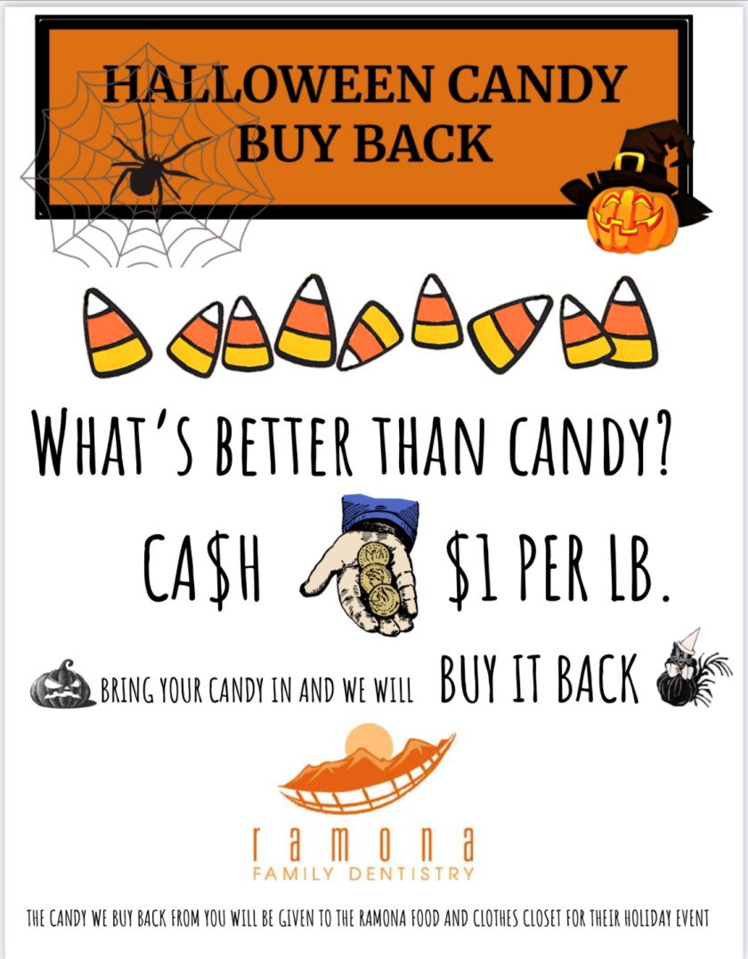 Ramona Family Dentistry is buying Halloween candy and donating the candy to Ramona Food & Clothes Closet.