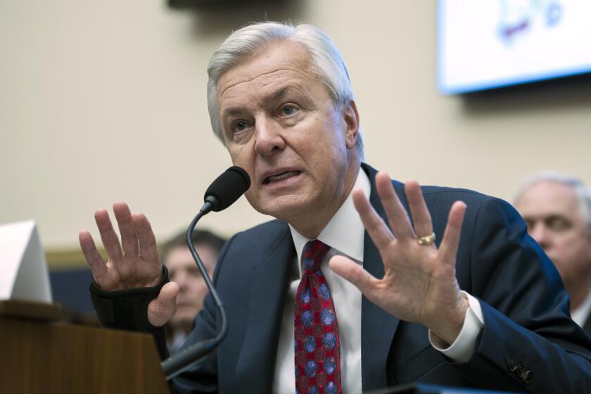 Wells Fargo CEO John Stumpf testifies on Capitol Hill in Washington, Thursday, Sept. 29, 2016, before the House Financial Services Committee investigating Wells Fargo's opening of unauthorized customer accounts. (AP Photo/Cliff Owen)