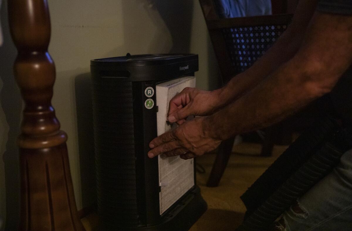 Imperial Beach, California - October 04: Many residents have bought air purifiers to capture toxic gases.