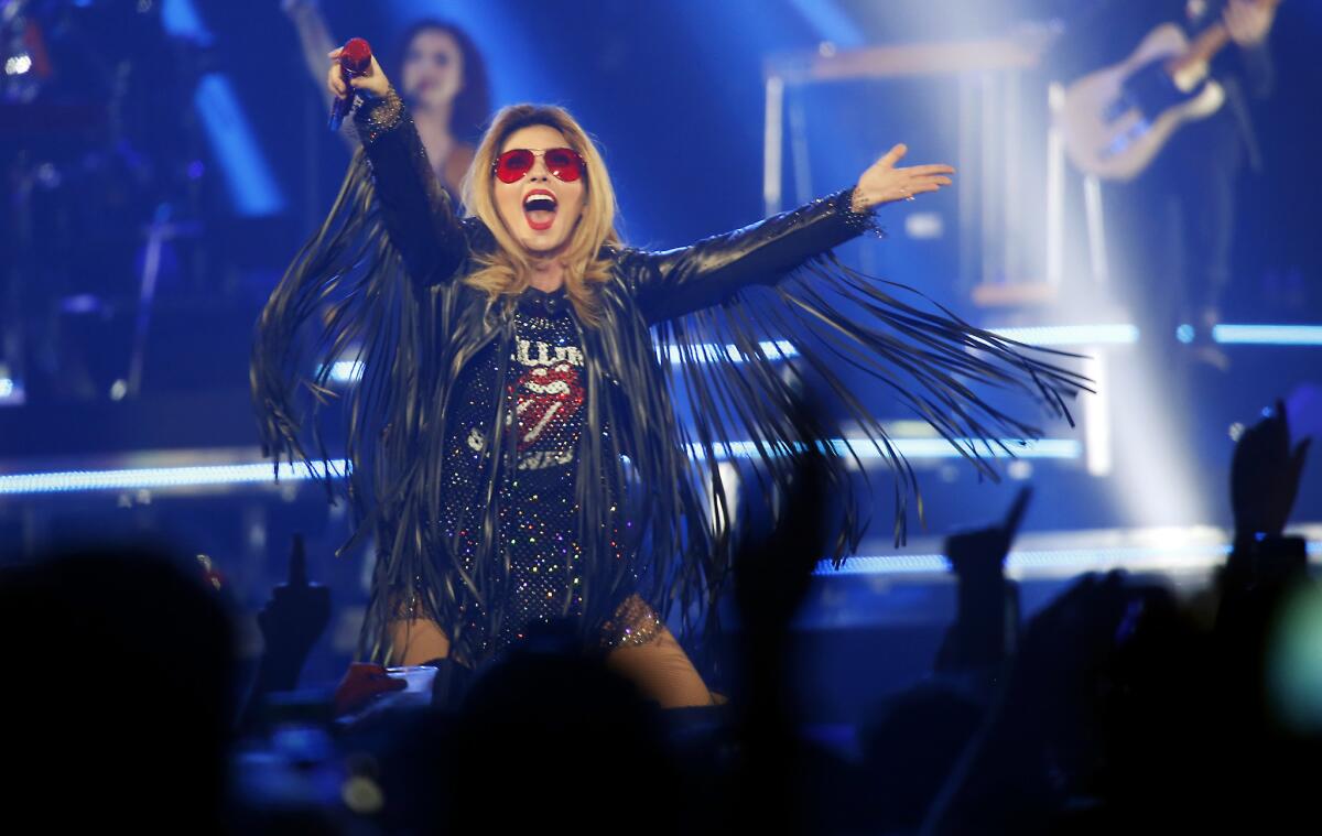 Shania Twain performs Thursday night at Staples Center in Los Angeles.