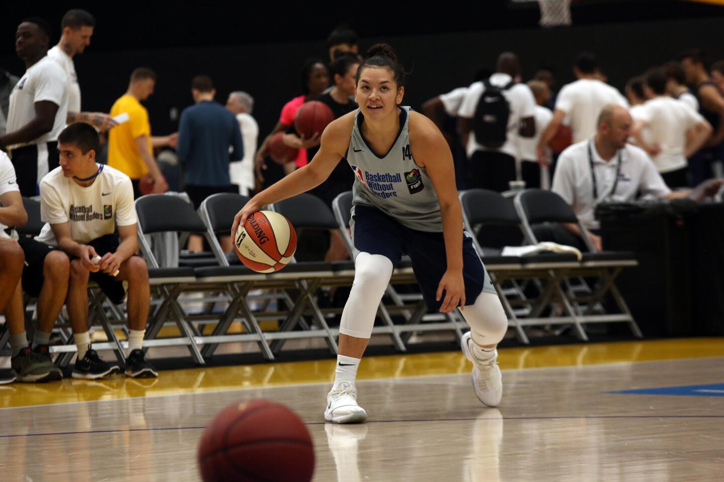 Kobe King-Hawea works on her dribbling skills during the fourth annual Basketball Without Borders global camp.