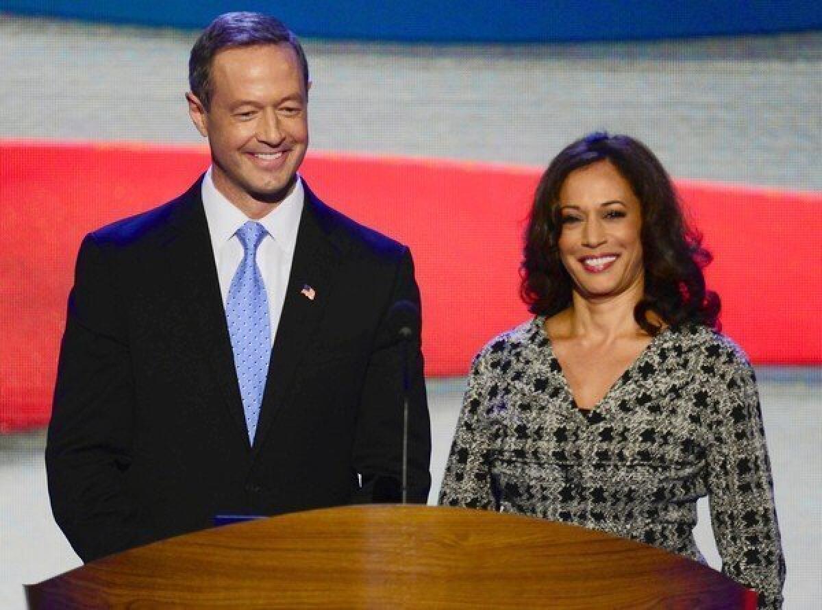 Maryland Gov. Martin O'Malley and California Atty. Gen. Kamala D. Harris attend the Democratic National Convention in Charlotte, N.C.