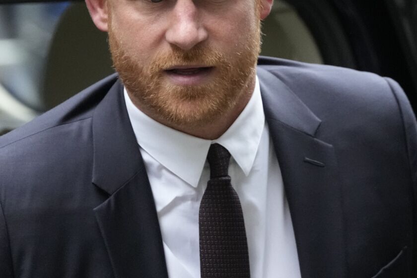 Prince Harry arrives at the High Court in London, Tuesday, June 6, 2023. Prince Harry is due at a London court to testify against a tabloid publisher he accuses of phone hacking and other unlawful snooping. Harry alleges that journalists at the Daily Mirror and its sister papers used unlawful techniques on an "industrial scale" to get scoops. Publisher Mirror Group Newspapers is contesting the claims. (AP Photo/Frank Augstein)