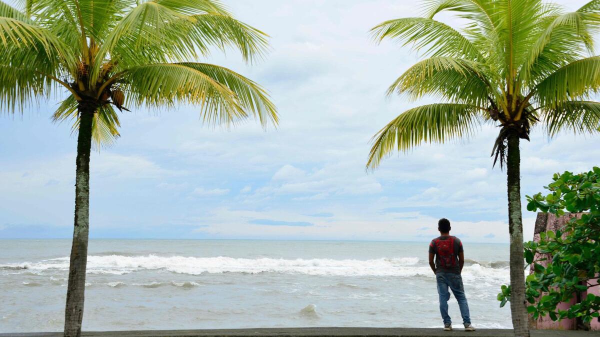 A man looks at the sea in Limon, on Costa Rica's Caribbean coast.