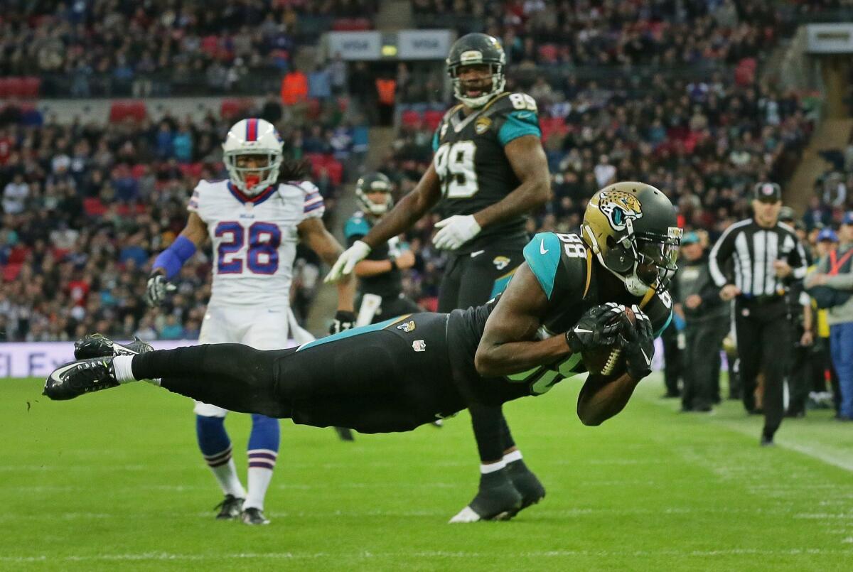 Jaguars wide receiver Allen Hurns makes a touchdown reception for the go-ahead score against the Bills with 2:16 left in the fourth quarter Sunday at Wembley Stadium.