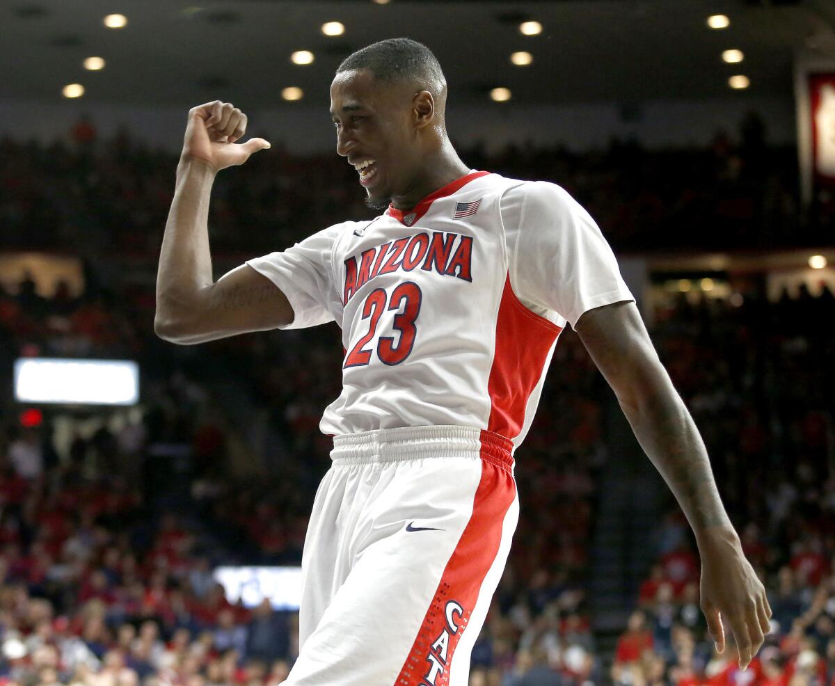 Arizona forward Rondae Hollis-Jefferson celebrates after scoring a basket against California during the second half.